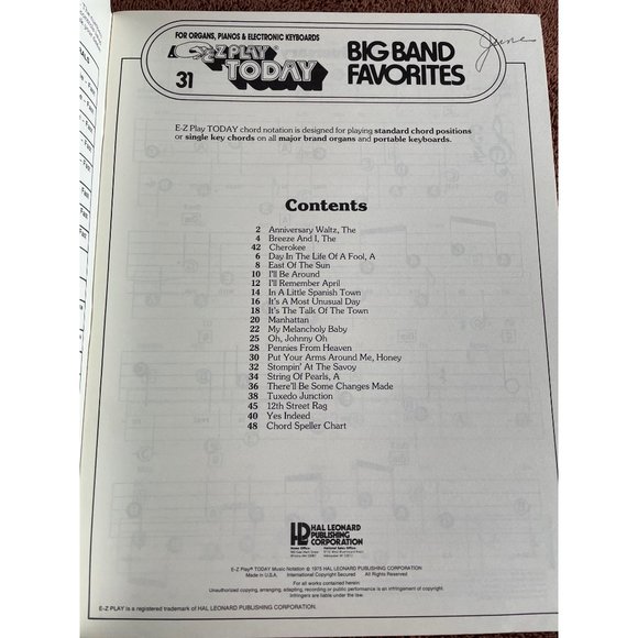 Big Band Favorites Sheet Music Book E-Z Play Beginner Organ Piano Keyboards - Picture 2 of 4